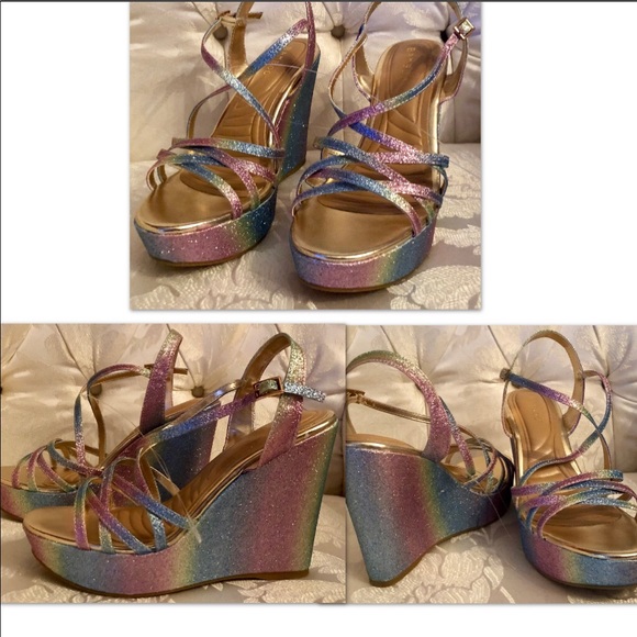HEAVENS SHERBET GLITTER SLINGBACK WEDGE - Picture 5 of 6